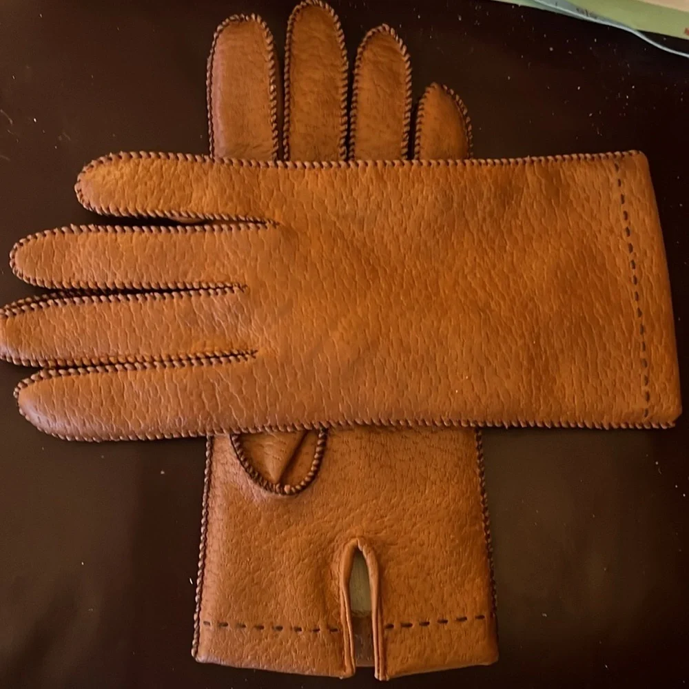 Women’s Tan Black Vegan Lined Gloves Textile Pinky Fourchette Size: S/M